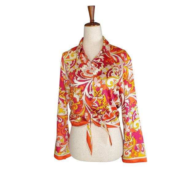 Zara Printed Abstract Colorful Cropped Button-Up Blouse - Size XS - Picture 1 of 6